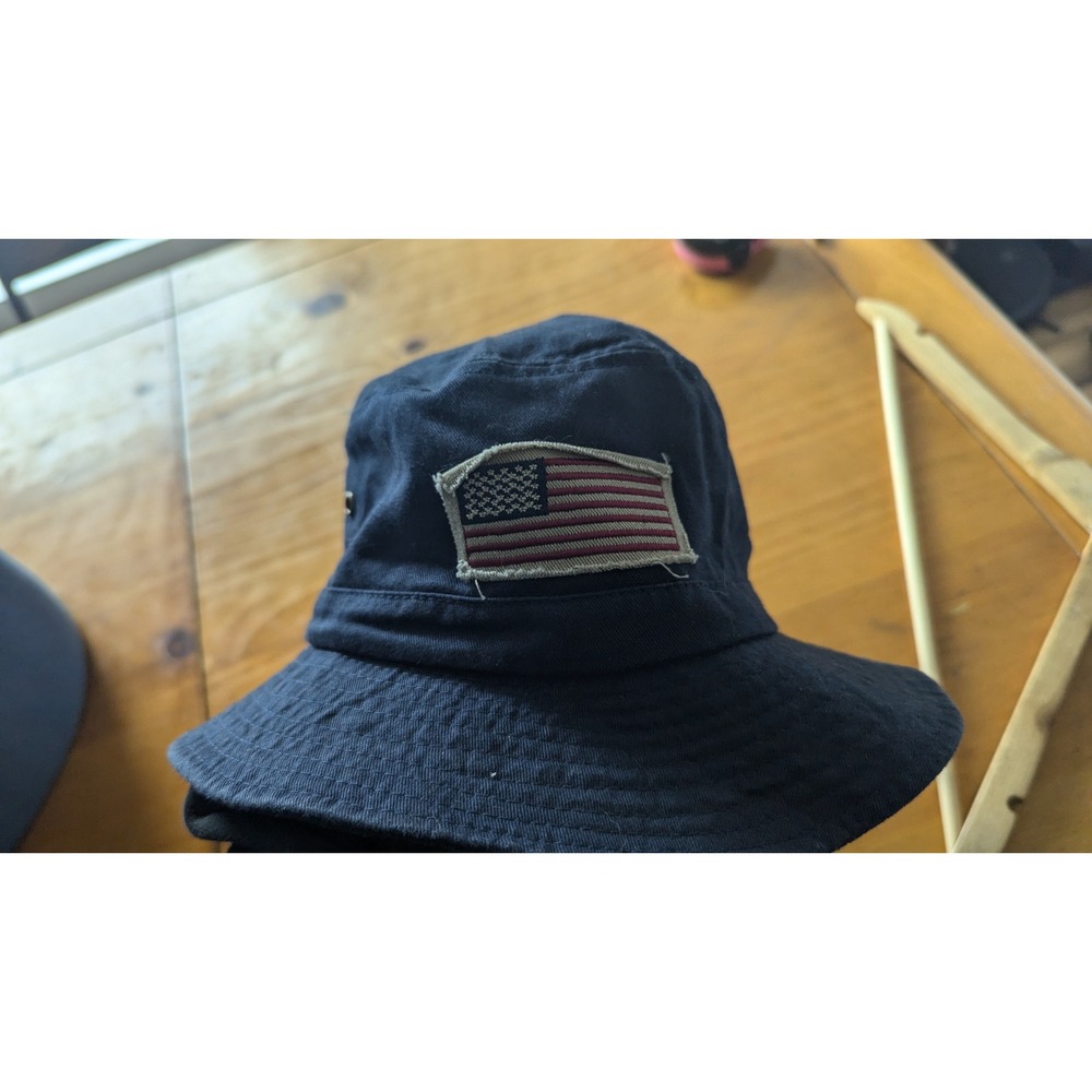 Dorfman Pacific Co. Black Bucket Hat American Flag Patch Cotton Size Large‎